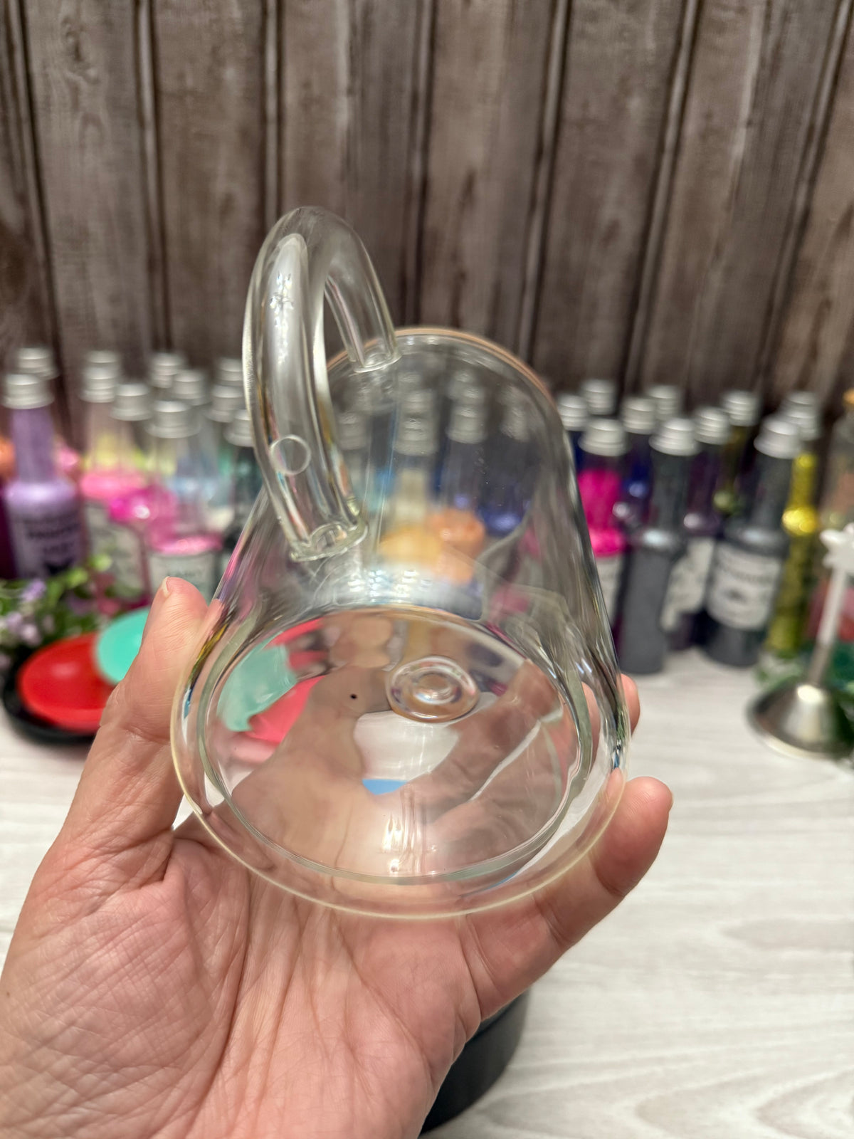 15 oz glass snow globe mug with bamboo lid and straw