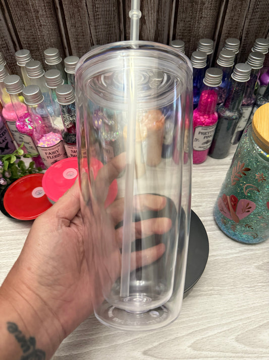 24 oz rounded tapered snow globe tumbler with straw